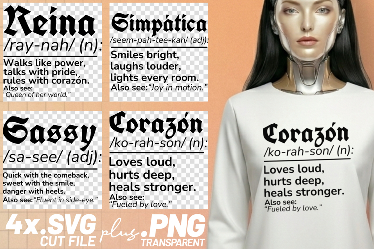 4x Reina Simpatica Sassy Corazon Definition SVG Cut Files