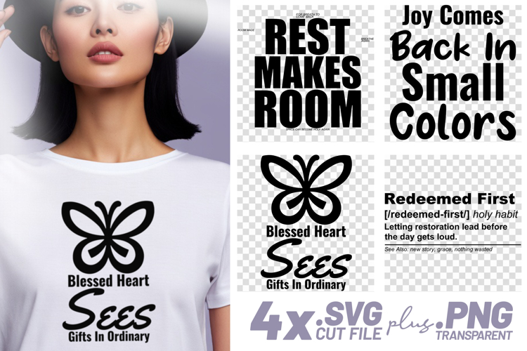 4x Christian Quotes Redeemed Joy SVG Cut Files Rest Blessed example image 1