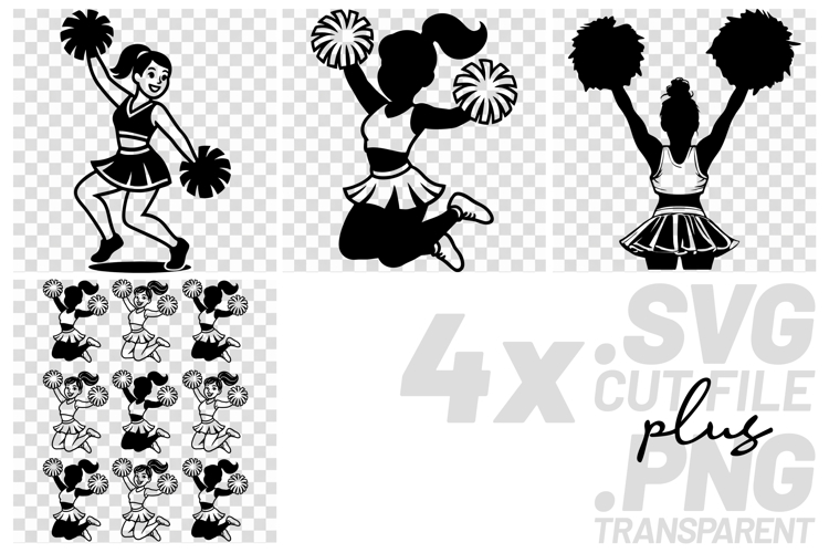 4x Cheerleader Smile Jump Silhouette Pom Poms SVG Cut Files