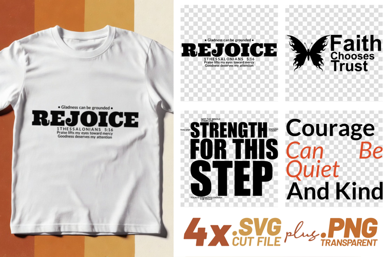 4x Christian Quotes Strength For Step SVG Cut Files DIY example image 1