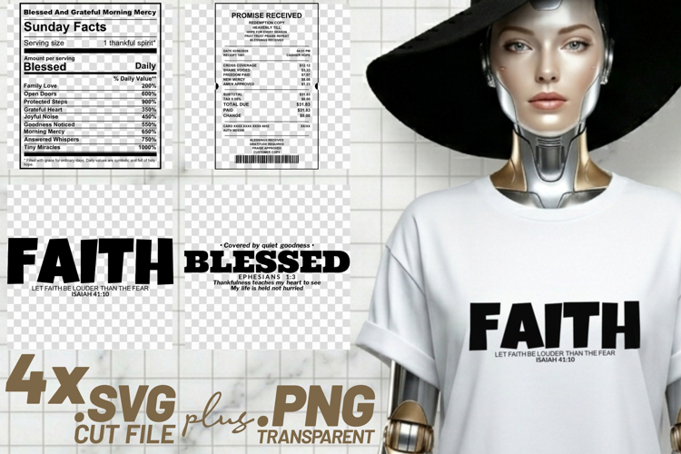 4x Religious Quotes Faith Blessed SVG Cut Files Cricut DIY example image 1