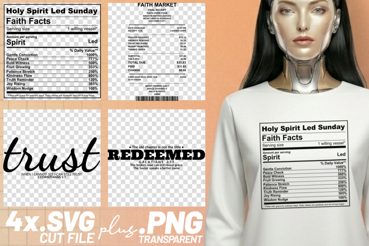4x Religious Quotes Redeemed Trust SVG Cut Files Faith Art example image 1