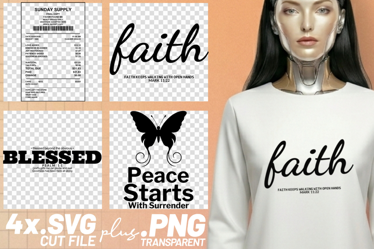 4x Christian Faith Blessed SVG Cut Files Peace Butterfly example image 1