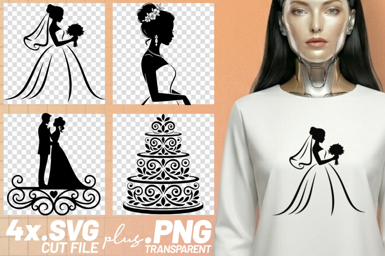 4x Wedding SVG Bride Groom Cake Cut Files PNG Cricut DIY