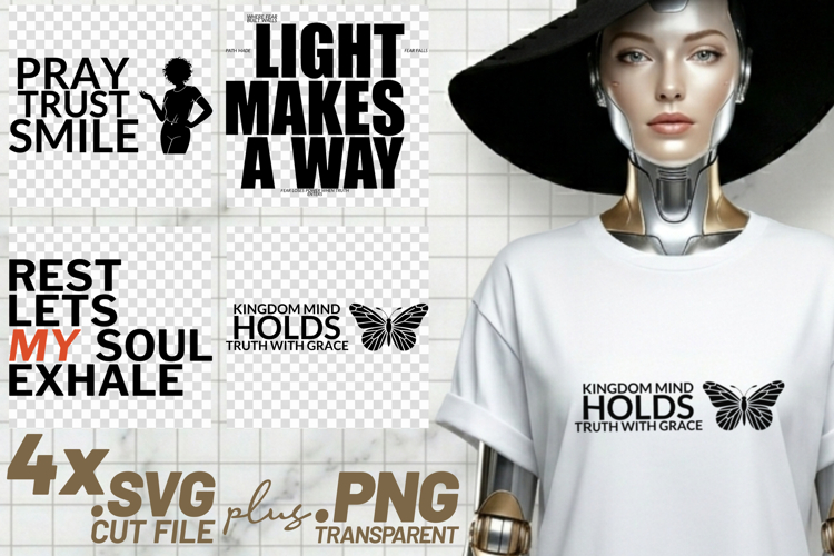 4x Inspirational Quotes Pray Trust SVG Cut Files Light Rest example image 1