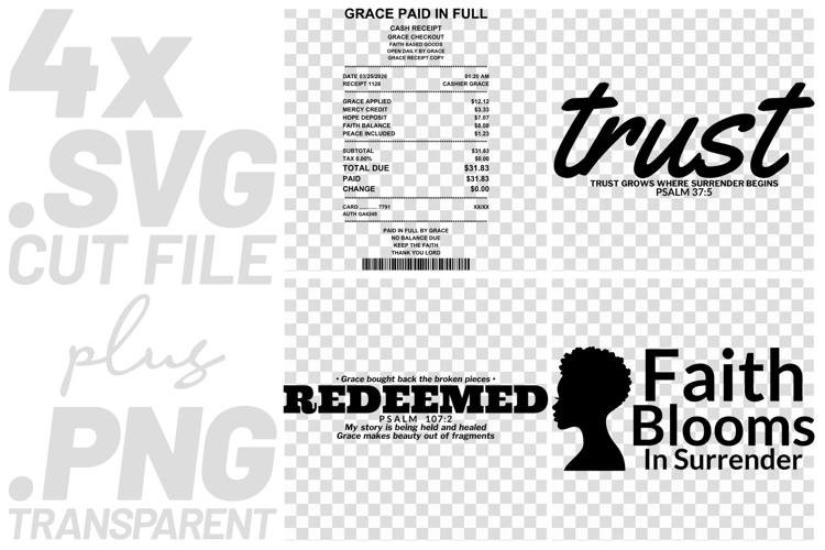 4x Religious Quotes Redeemed Trust SVG Cut Files Grace Art example image 1