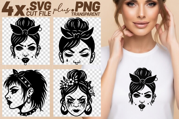 4x Bow Bandana Piercings Teardrop Tattoo Women SVG Cut Files