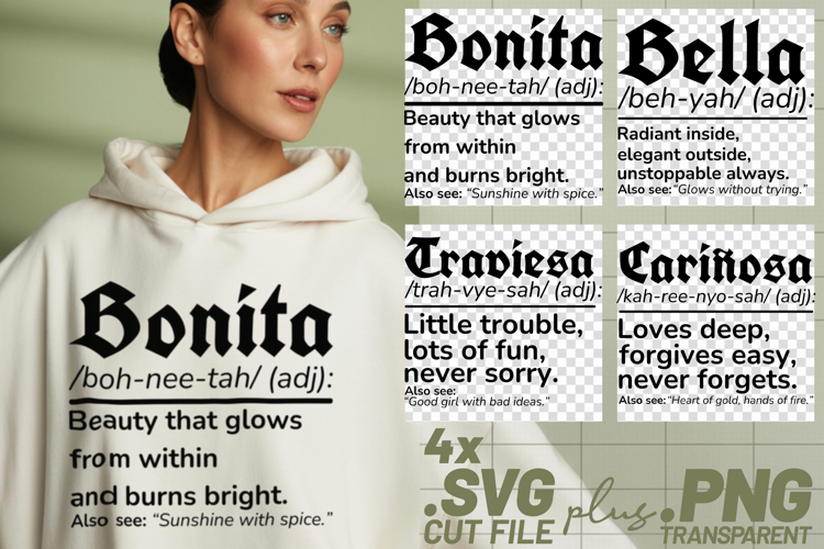 4x Bonita Bella Traviesa Carinosa Definition SVG Cut Files
