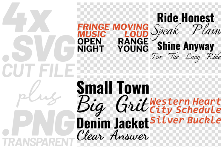 4x Inspirational Quotes Ride Honest Shine Anyway SVG Cut