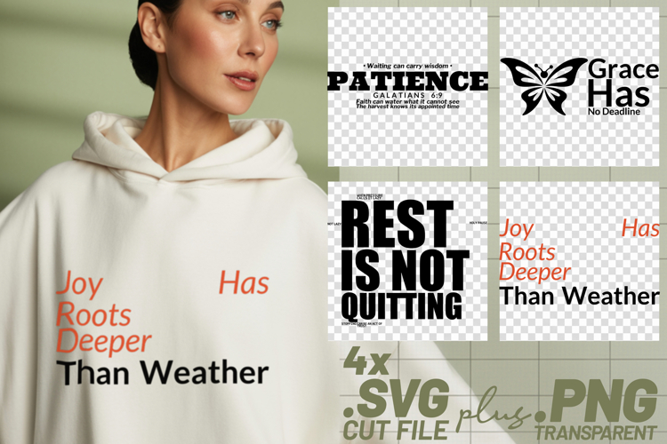 4x Inspirational Quotes Patience Joy SVG Cut Files Grace Go example image 1