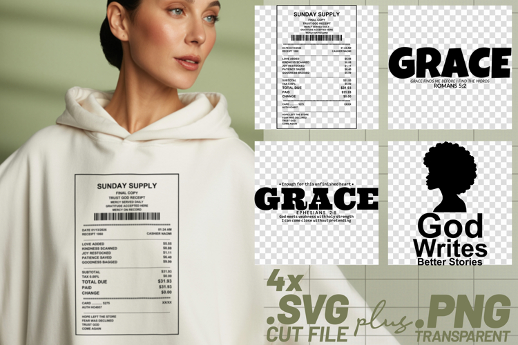 4x Christian Quotes Grace Stories SVG Cut File Sunday Supply example image 1