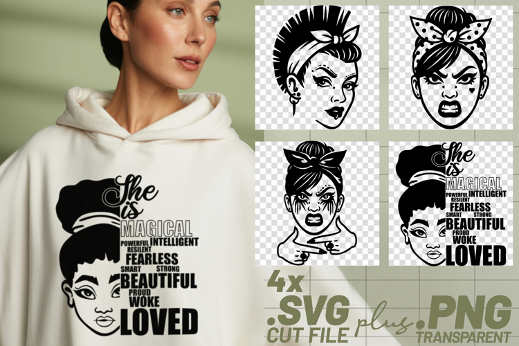 4x Magical Powerful Fearless Proud Loved Girls SVG Cut Files