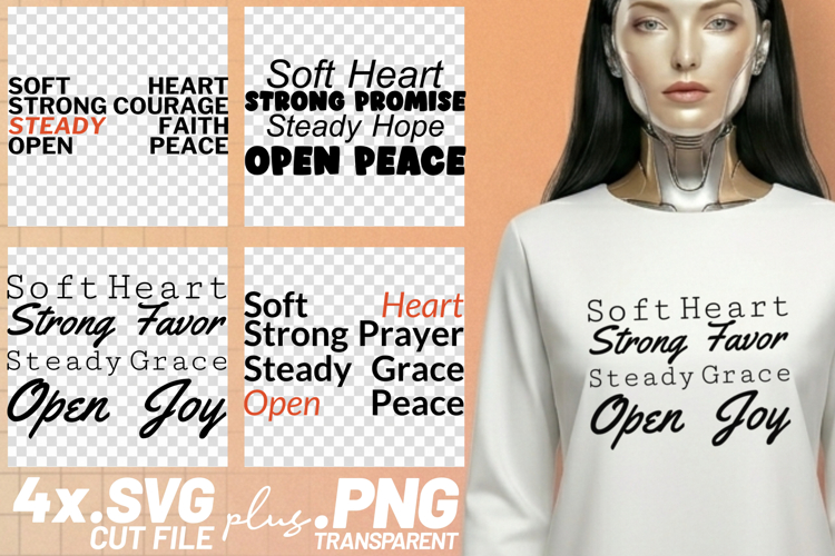 4x Soft Heart Strong Promise Grace SVG Cut Files Cricut