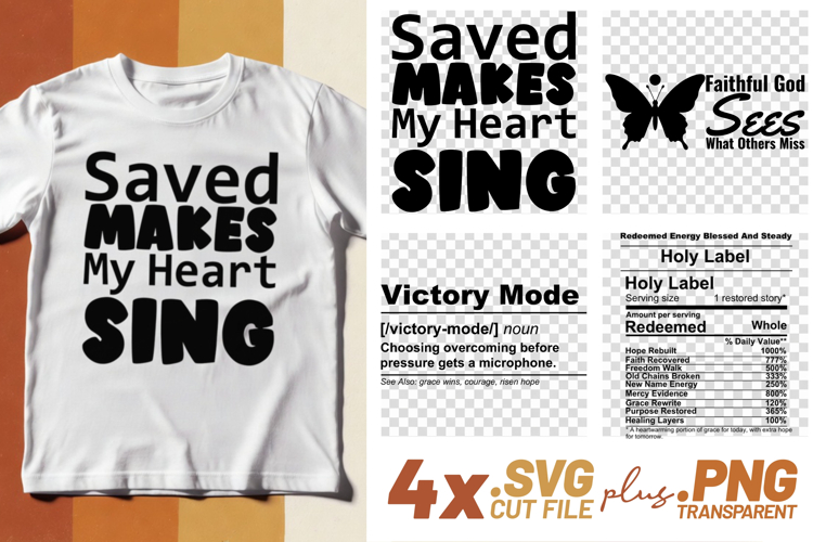 4x Christian Quotes Victory Mode SVG Cut Files Saved Joy Up example image 1