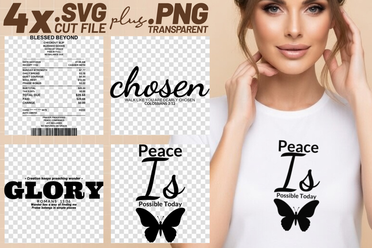 4x Christian Quotes Chosen Glory SVG Cut Files Peace Blessed example image 1