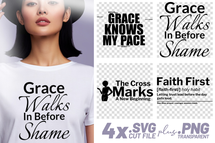 4x Christian Quotes Grace Faith SVG Cut Files New Beginnings example image 1