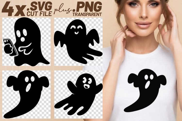 4x Halloween Ghost Happy Surprise Flying SVG Cut Files Shirt