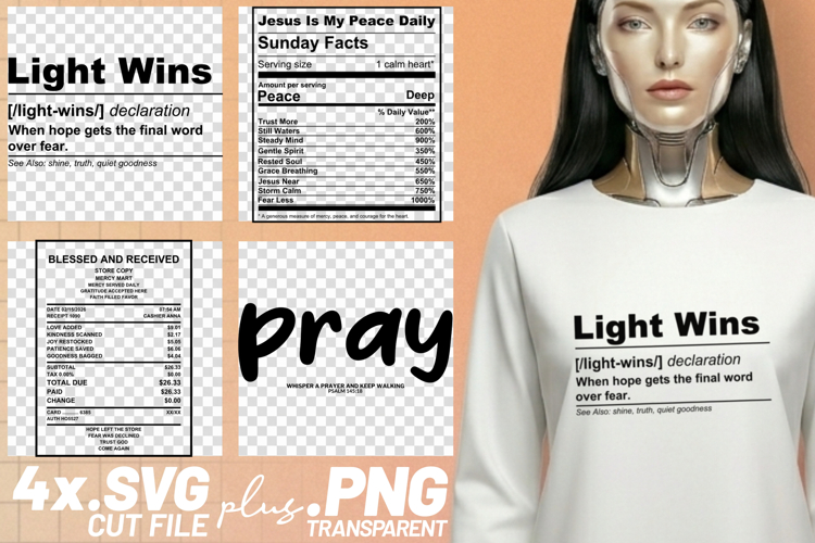 4x Religious Quotes Light Pray SVG Cut Files Peace Crafts example image 1