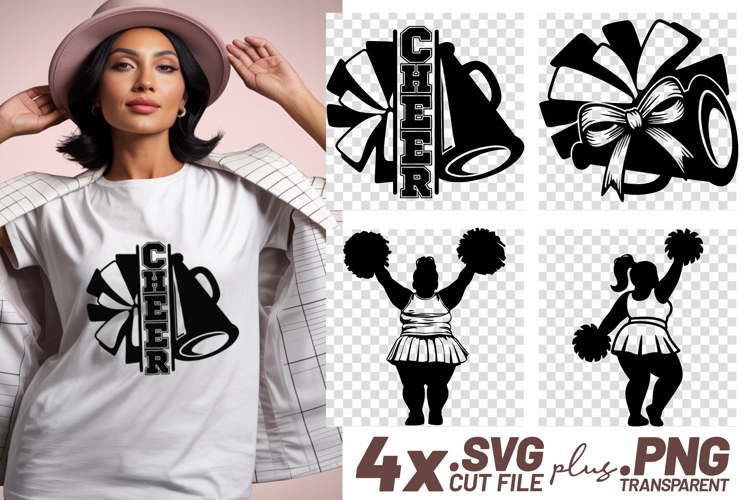 4x Cheer Megaphone Bow Cheerleader SVG Cut Files Shirt