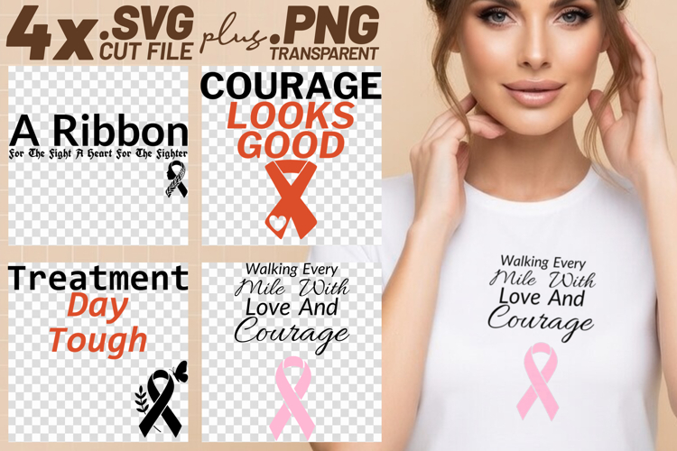 4x Breast Cancer Ribbon Fighter Courage Quotes SVG Cut Files