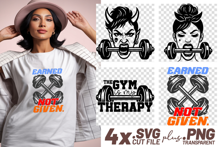 4x Fitness Gym Is My Therapy Earned Not Given SVG Cut Files