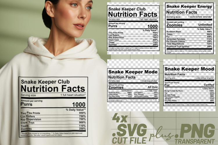 4x Funny Quotes Pet Snake Nutrition Fact SVG Cut Files
