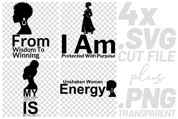 4x Motivational Quotes Wisdom Winning SVG Cut Files Afro