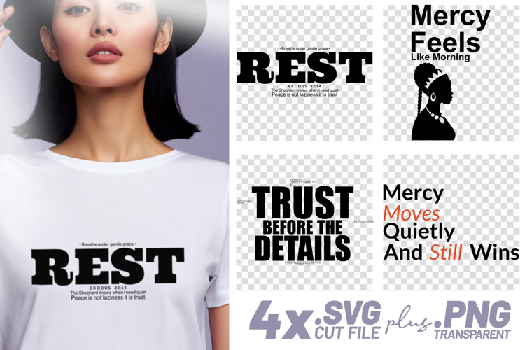 4x Christian Quotes Rest Mercy SVG Cut Files Trust Quietly example image 1
