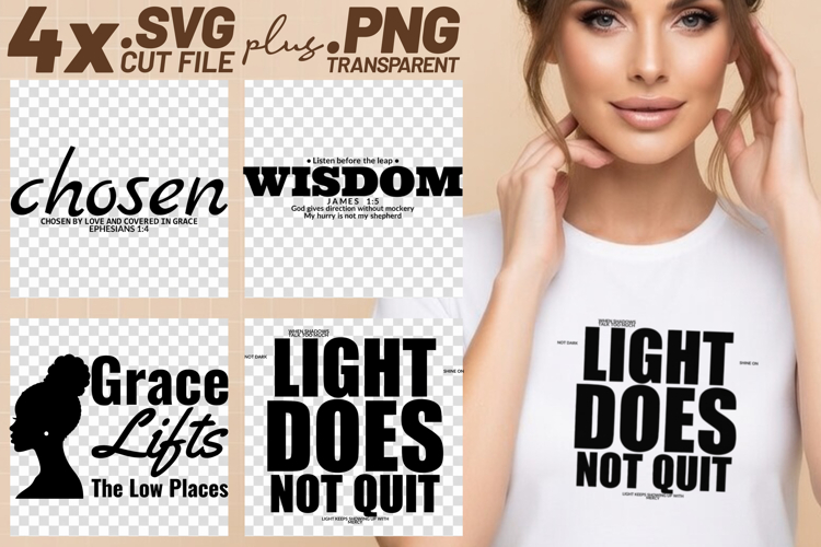 4x Christian Quotes Chosen Wisdom SVG Cut Files Light Grace example image 1
