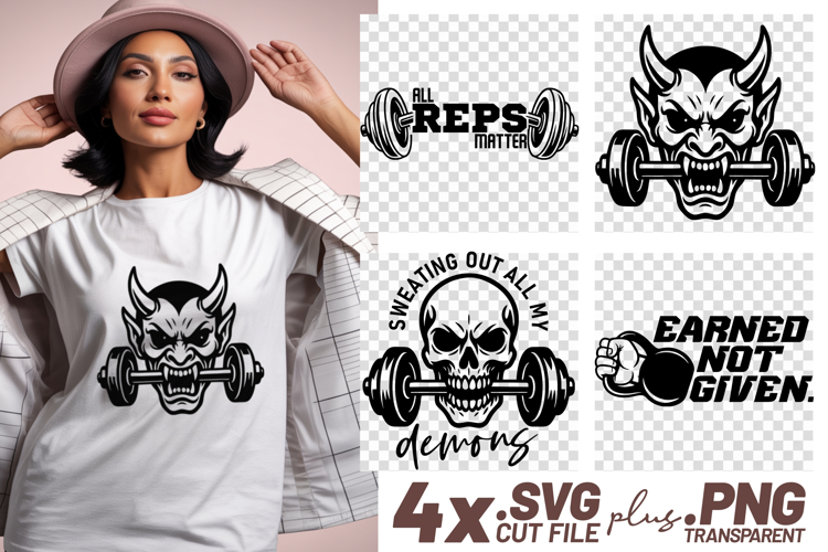 4x Fitness Quotes Gym Workout Graphics SVG Cut Files Shirt
