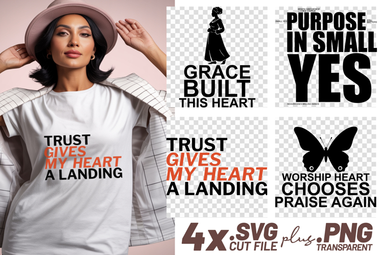 4x Christian Quotes Grace Trust SVG Cut Files Purpose Heart example image 1