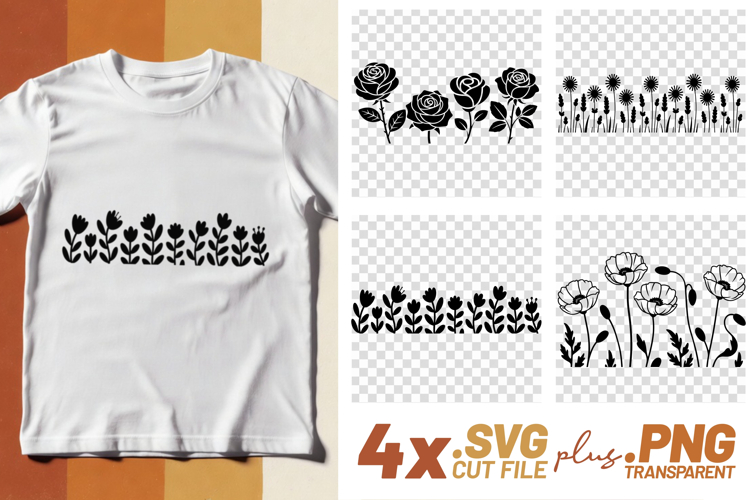 4x Floral SVG Rose Poppy Border Files Cricut PNG EPS