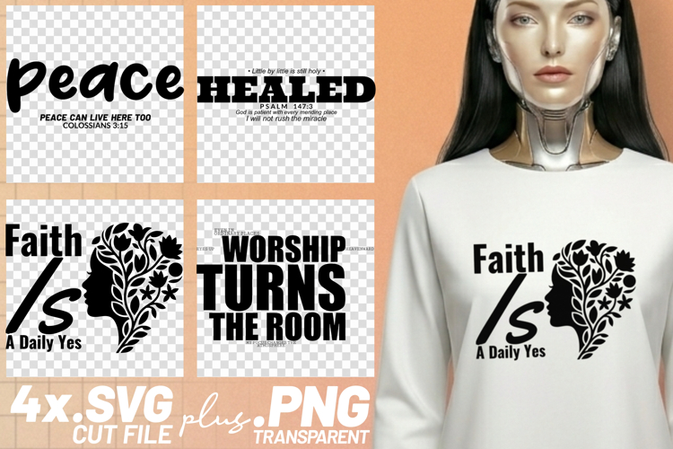 4x Religious Quotes Healed Peace SVG Cut Files Worship Art example image 1