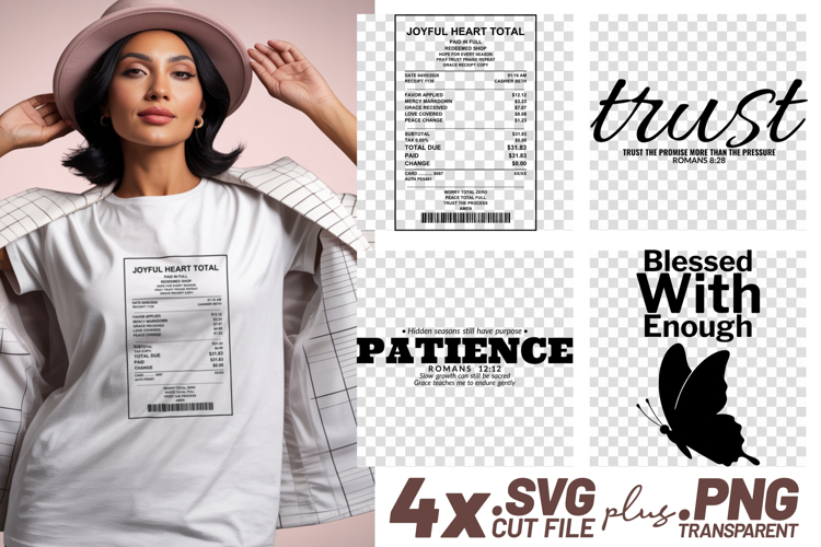 4x Inspirational Quotes Trust Patience Blessed SVG Cut Files example image 1
