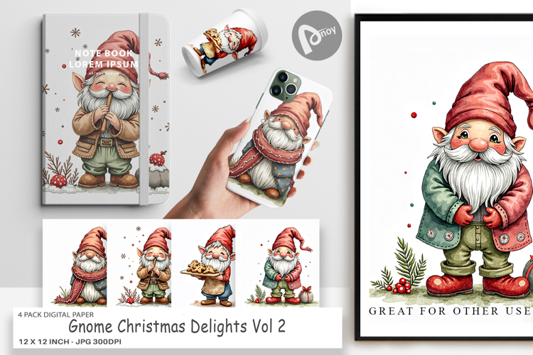 Gnome Christmas Delights Digital Paper example image 1