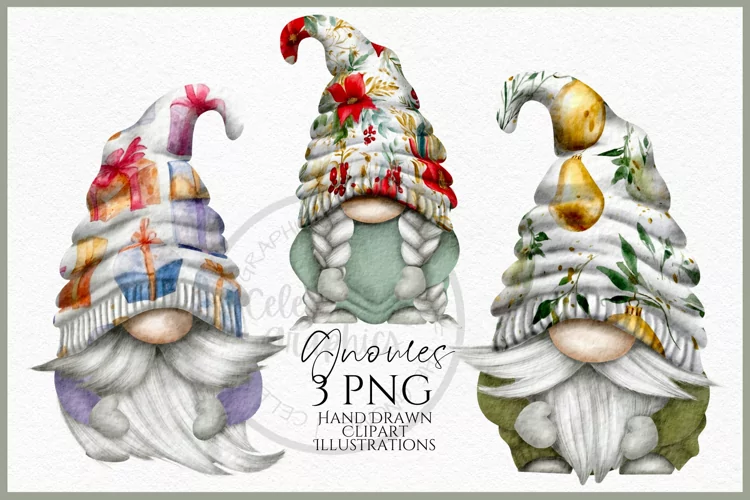 Festive Holiday Gnomes Watercolour Clipart PNG