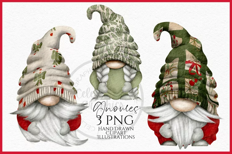 Festive Christmas Gnomes Watercolour Clipart PNG