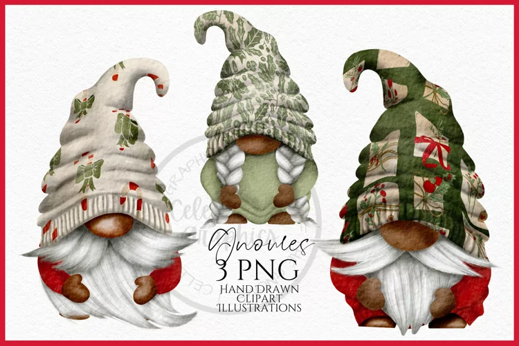 Christmas Dark Skin Gnomes Watercolour Clipart PNG