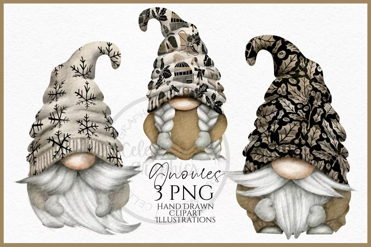 Brown Christmas Gnomes Watercolour Clipart PNG