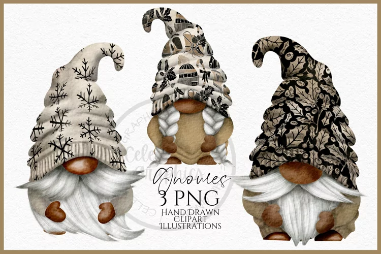 Brown Christmas Dark Skin Gnomes Watercolour Clipart PNG