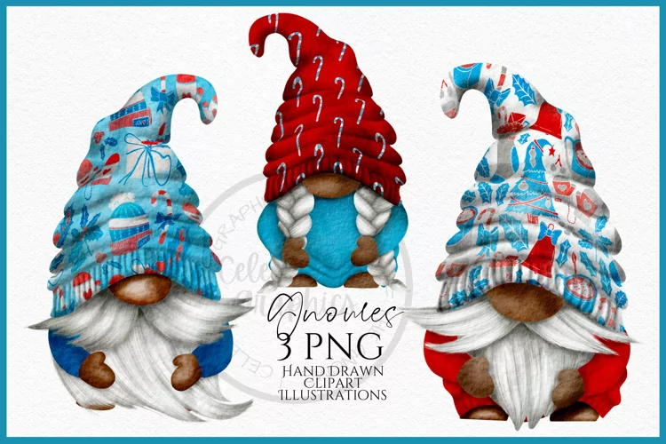 Christmas Dark Skin Gnomes Watercolour Clipart PNG