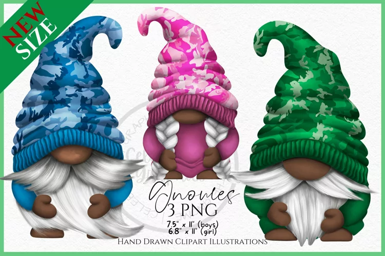 Camouflage Dark Skin Gnomes Watercolour Clipart PNG