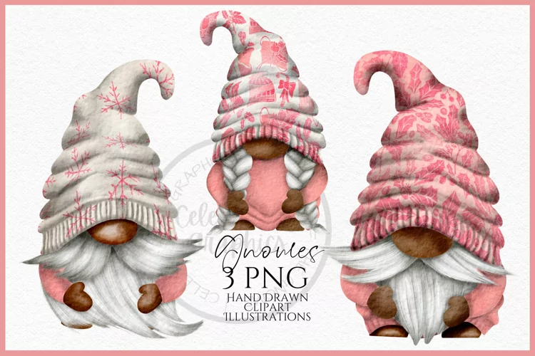 Pink Christmas Dark Skin Gnomes Watercolour Clipart PNG