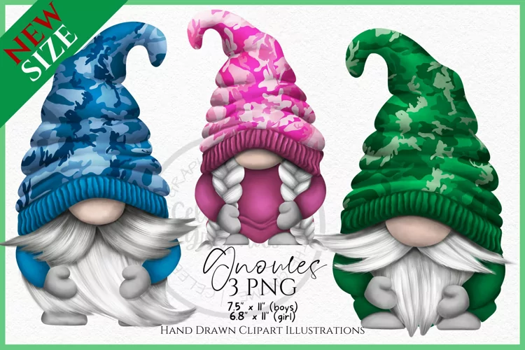 Camouflage Gnomes Watercolour Clipart PNG