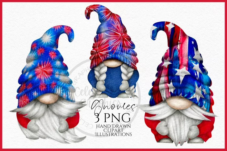 Independence Day Gnomes Watercolour Clipart PNG