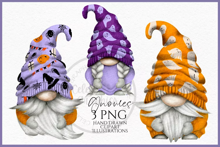 Halloween Gnomes Watercolour Clipart PNG