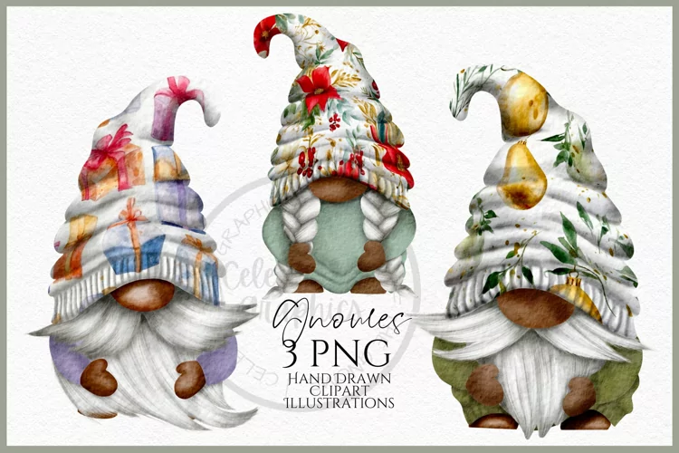 Christmas Dark Skin Gnomes Watercolour Clipart PNG