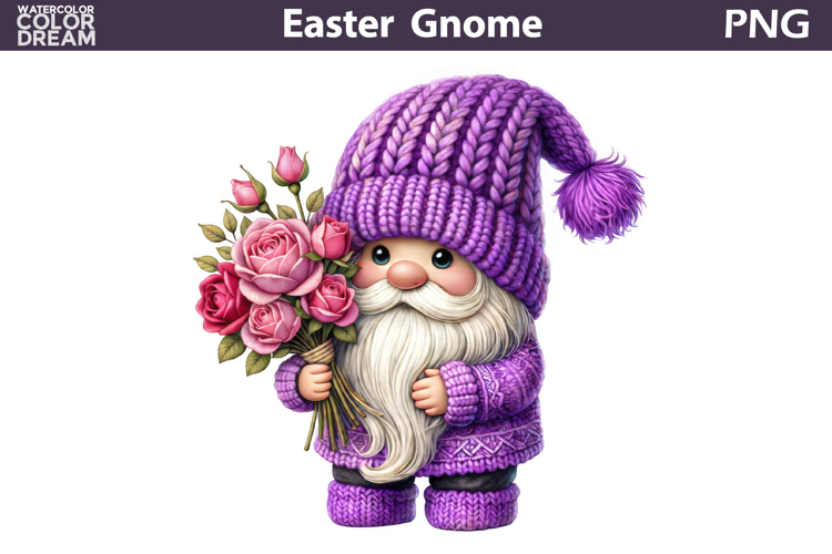 Purple Gnome Floral Clipart PNG | Mothers Day Sublimation