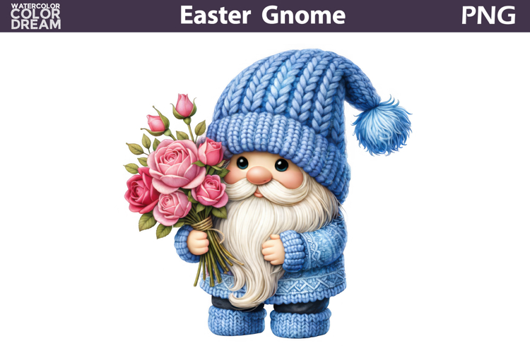 Blue Gnome Floral Clipart PNG | Mothers Day Sublimation
