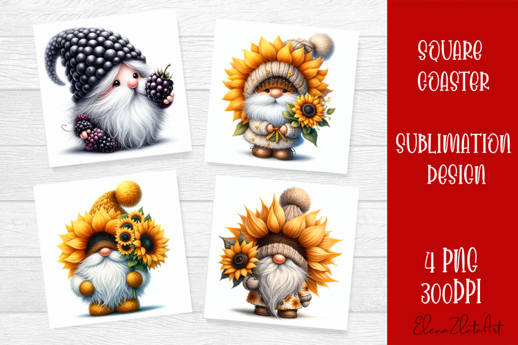 Cute berry gnome square coaster Sublimation PNG